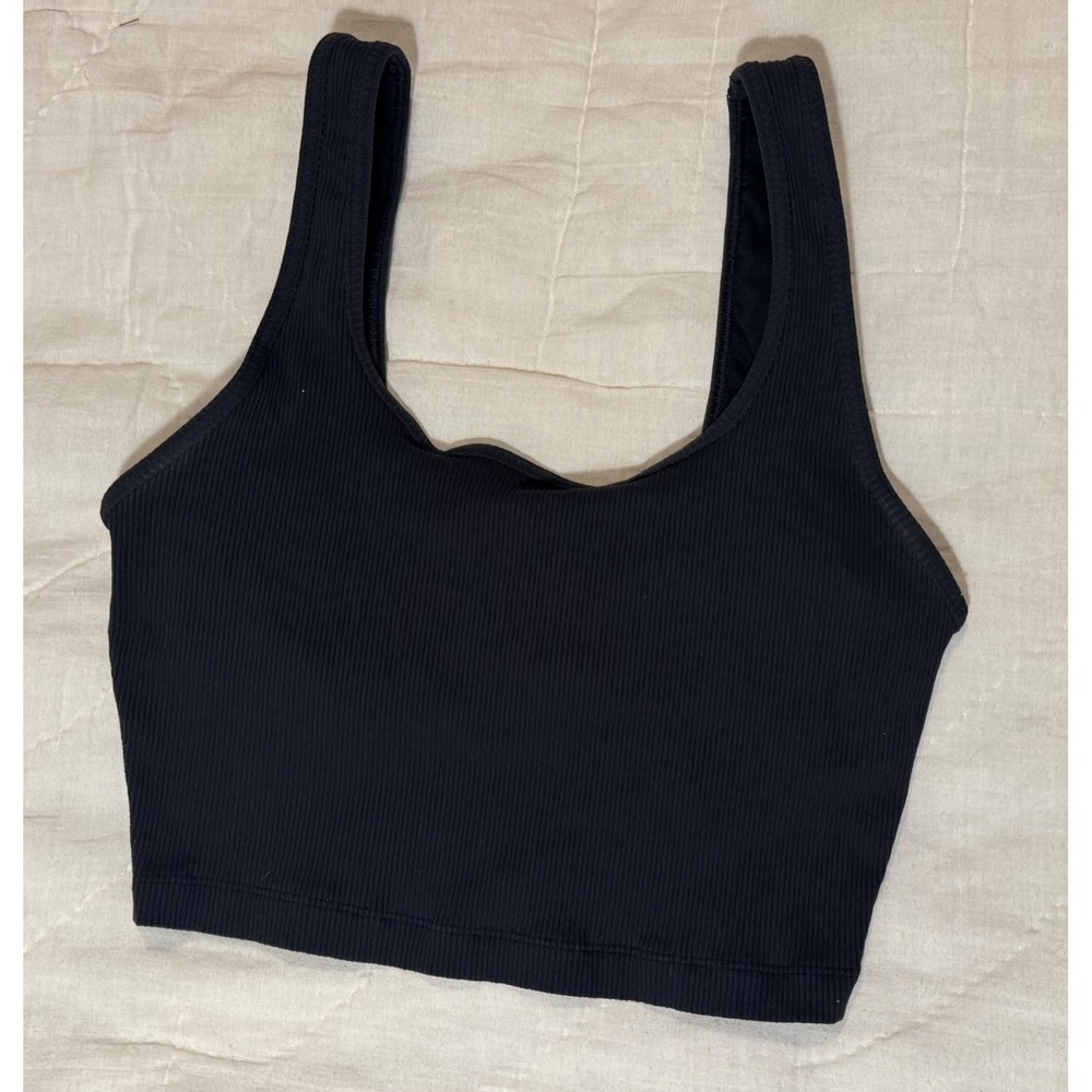 Aerie OFFLINE Ribbed Scoop Neck Crop Top Tank Black Medium Support M